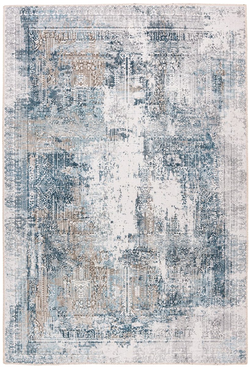 Padiro laagpolig vloerkleed 75 x 150 cm - meerkleurig - oosters vintage patroon - geschikt voor vloerverwarming - van polyester