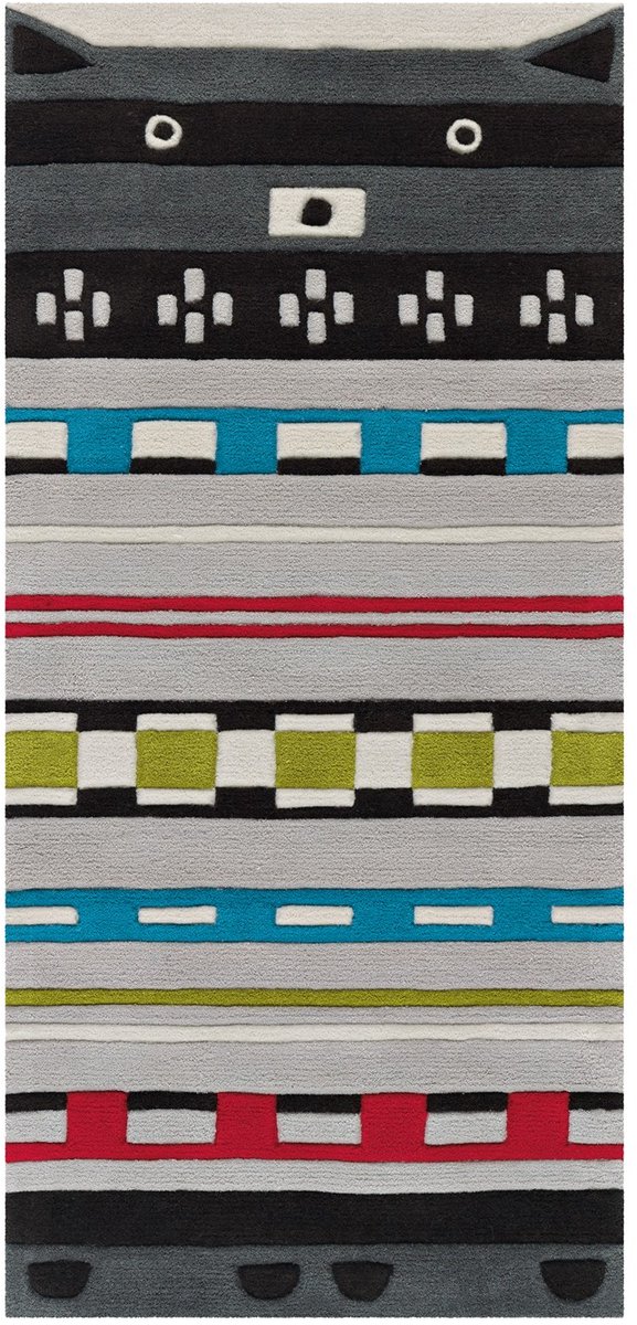 Padiro kindervloerkleed 75 x 160 cm - bont - speels geometrisch patroon - met abstract wasbeermotief - geschikt voor vloerverwarming - van modacryl