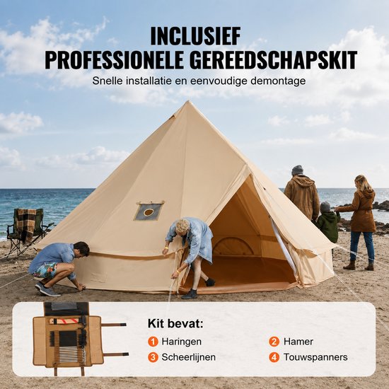Sello! Canvas tipi tent – tent – bell tent – yurt tent – 4-seizoenen – TC-katoen – grondzeil – kachelopening – 4 personen – Ø 3 m — afbeelding 5