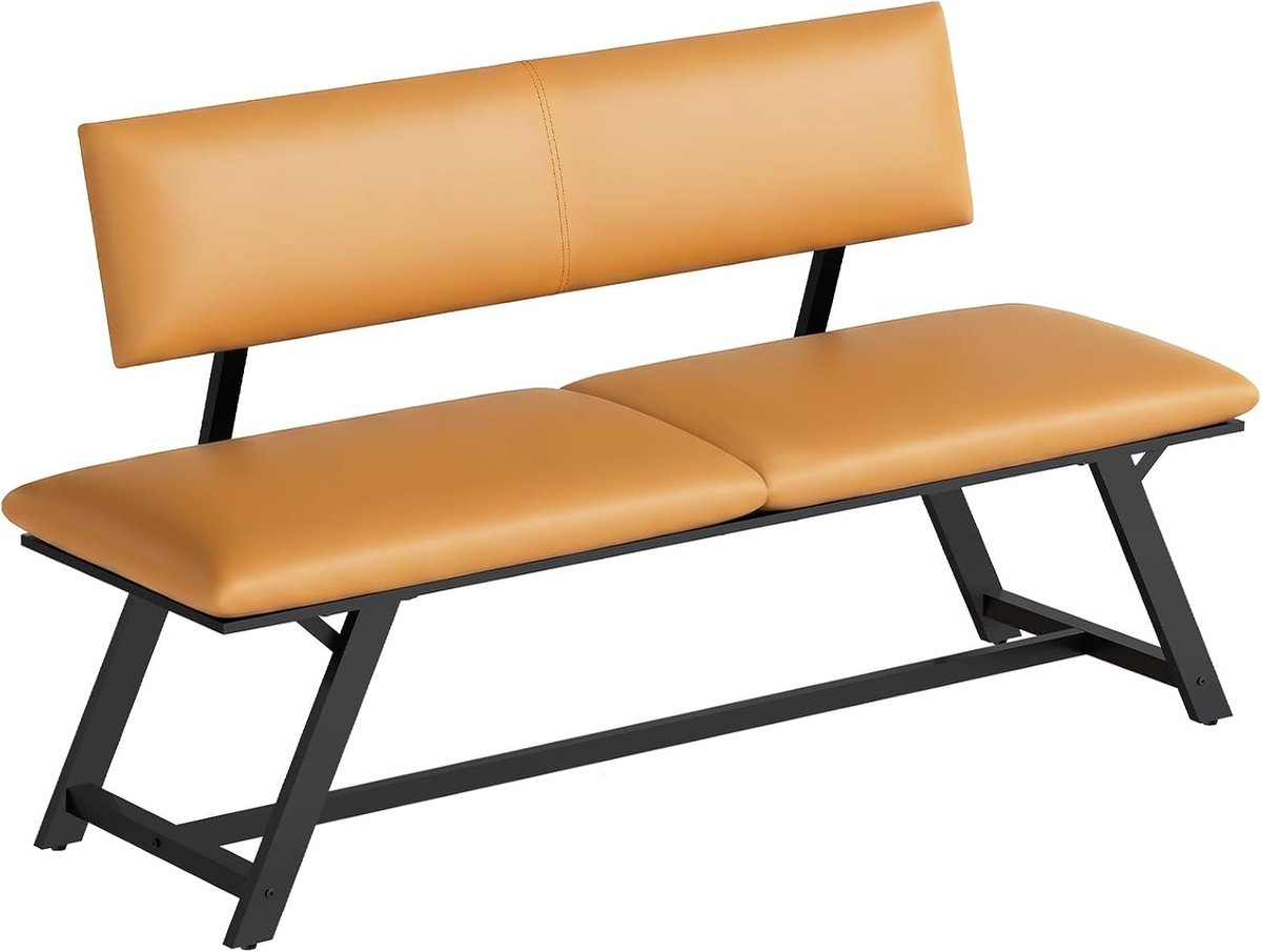 Home & Beyond® Eetkamerbank met Rugleuning - Eettafelbank en Keukenbank - Zitbank voor 2 tot 3 Personen - Metalen Frame - Bruin en Zwart - 139x49x84 cm