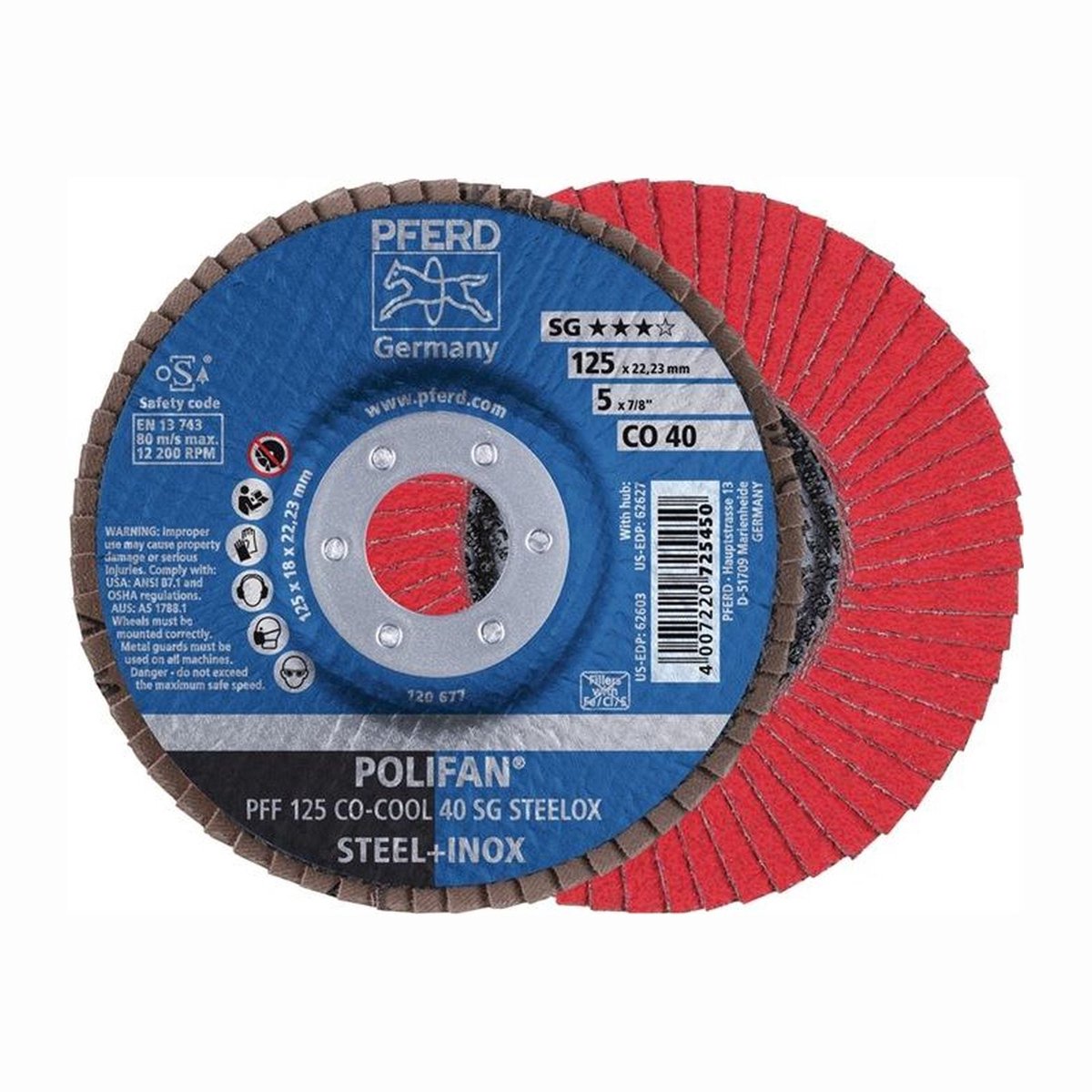 PFERD Lamellenschijf POLIFAN CO-COOL SG STEELOX Ø 125 mm korrel 60 conisch - 67760625