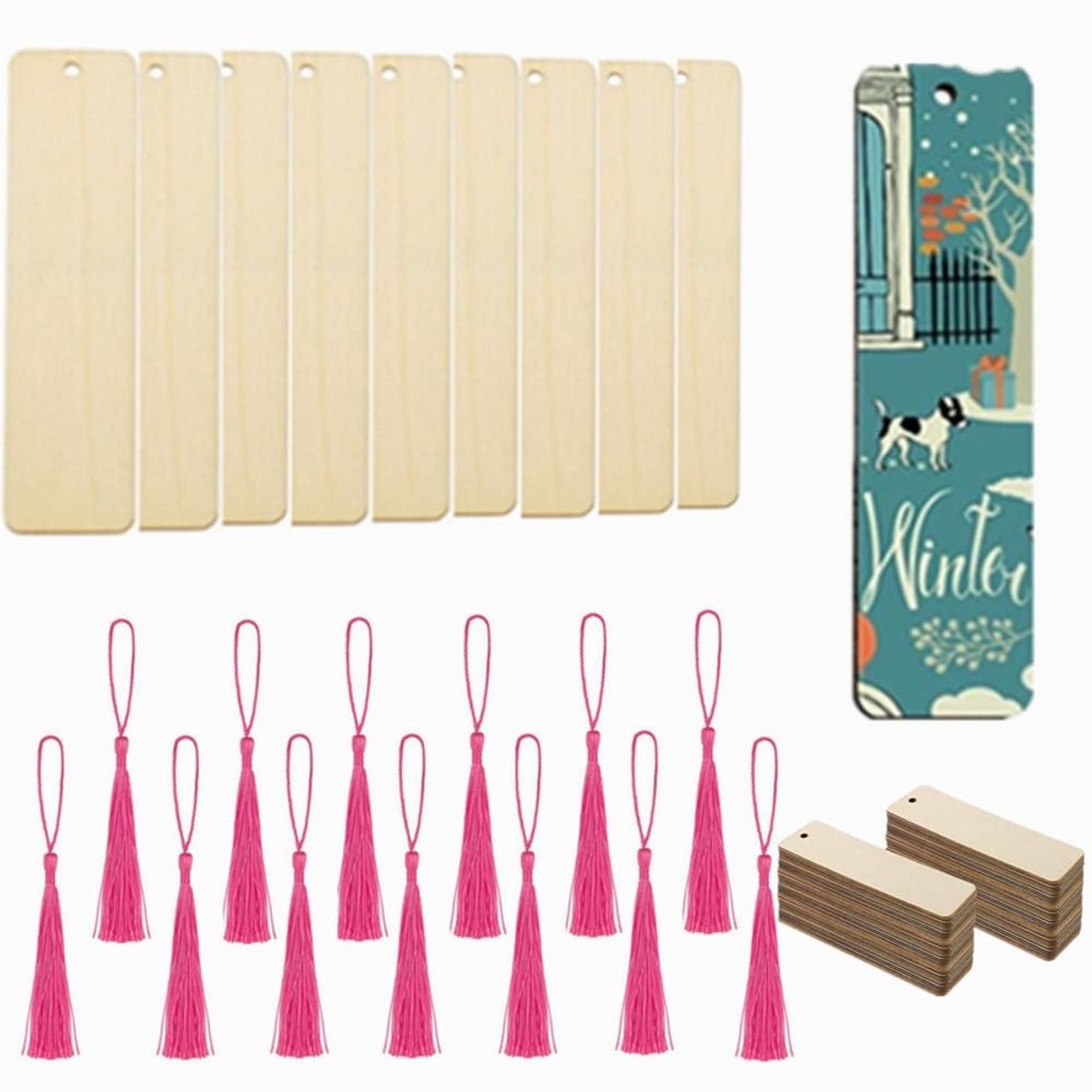 Solidchoice - Set van 100 Houten Boekenleggers met Kleurrijke Kwastjes