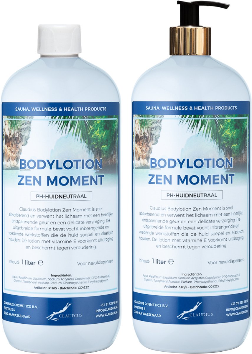 Bodylotion Zen Moment 1 Liter - met gouden pomp - set van 2 stuks
