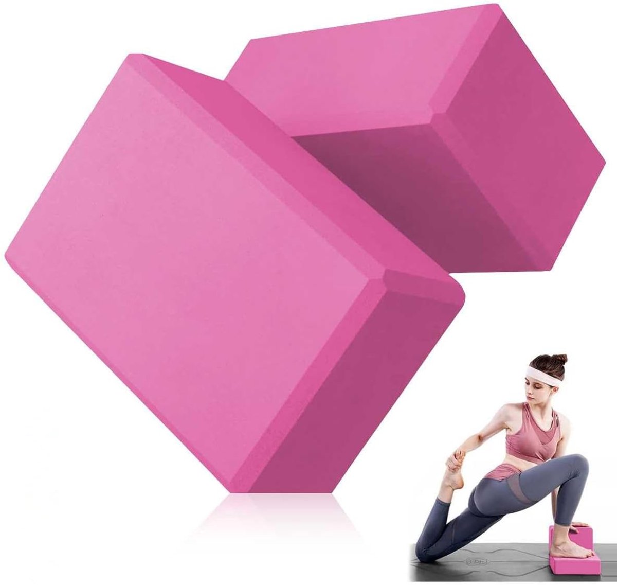 Yogablok - 23 cm x 15 cm x 8 cm - Zacht, antislip oppervlak - Hoogwaardig schuimrubber - Geschikt voor pilates, fitness, stretching, vormgeven en yoga - Roze