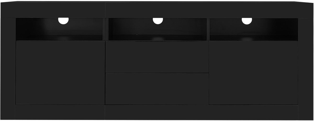 TV Meubel Hoogglans - TV Kast 160 cm - TV Dressoir - TV Meubel LED - Push to Open - App Besturing - Muziek Sync - Woonkamer - 160x35x60 cm - 2 Lades - Zwart