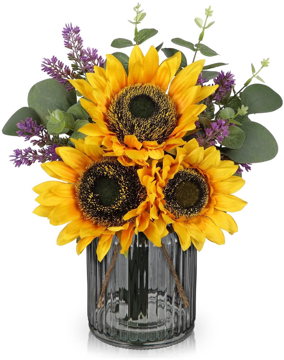 Solidchoice - Kunstzonnebloem met Glazen Vaasje voor Interieurdecoratie