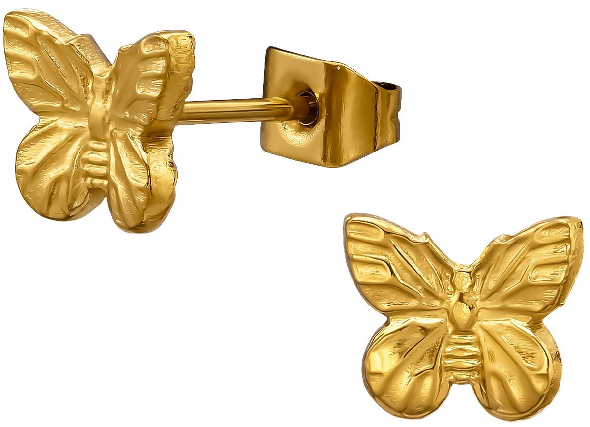 CS Joy - vlinder oorbellen - chirurgisch staal - 8 x 6.8 mm - ip/pvd gold plated