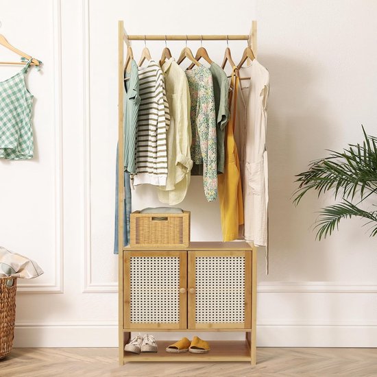 Kapstok van bamboe - kledingrek met kast - vrijstaande kledingkast met kledingstang - voor hal - kantoor - slaapkamer - wachtkamer - voor kleding - hoeden - tassen - schoenen