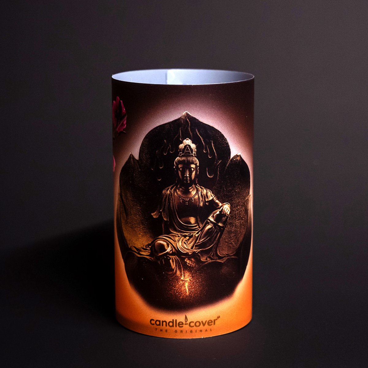 Candle-Cover - Buddha - trendy omhulsel voor (oplaadbaar) theelicht en waxinelicht - windlicht - 9 cm rond - 16 cm hoog