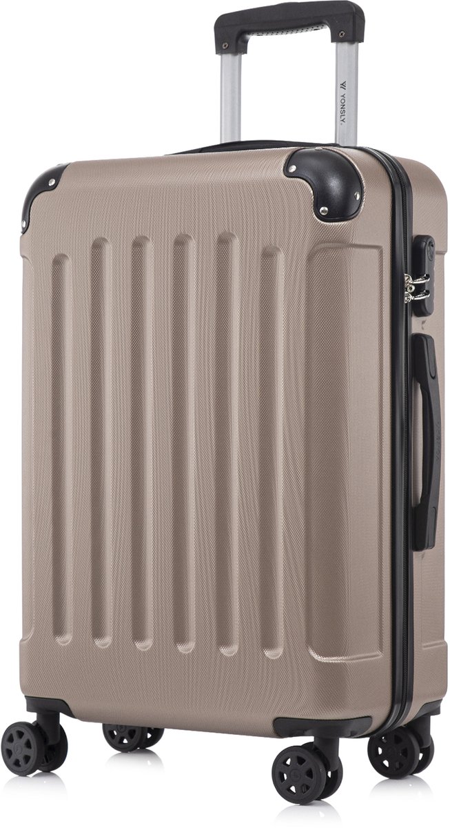 YONSLY Handbagage Koffer - 66cm - 66 L - Cijferslot- 360° Draaibare Wielen - Trolley- 66 x 43 x 26 cm - Champagne
