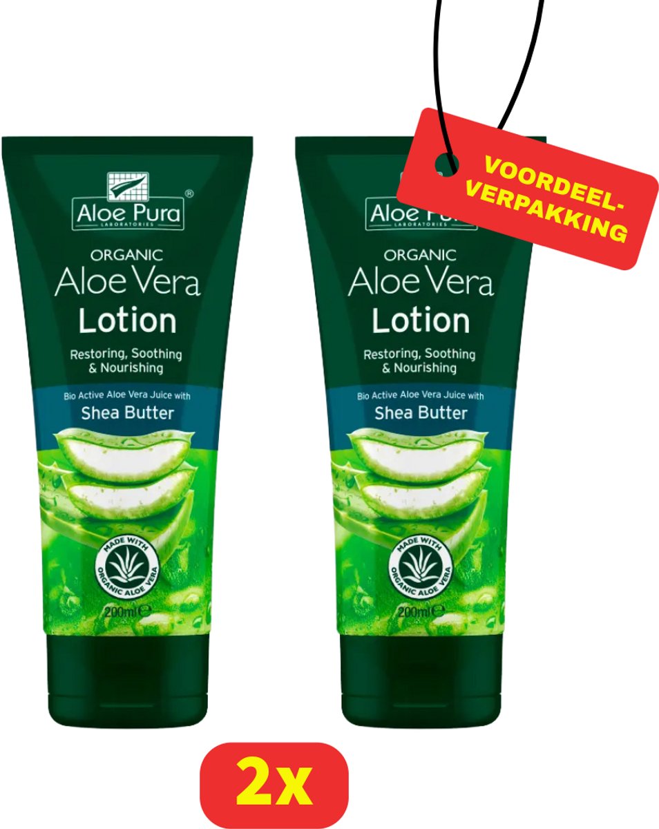 Organic Aloe Vera Lotion Shea Butter - 2x 200 ml - Bodylotion - Voordeelverpakking!