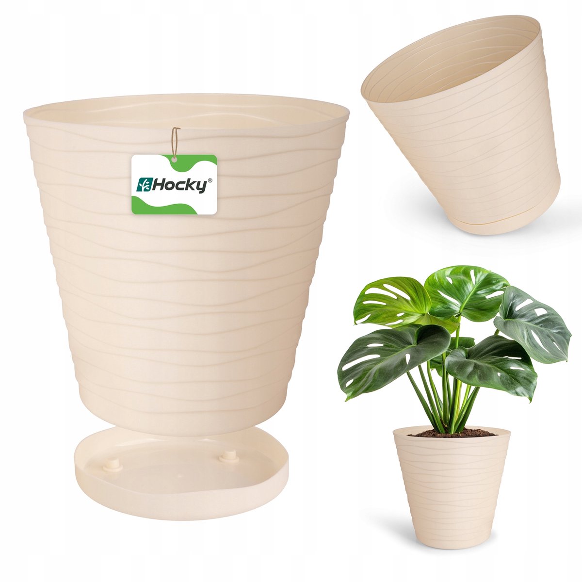 Bloempot met schotel 19cm - Duurzaam kunststof - Ecru