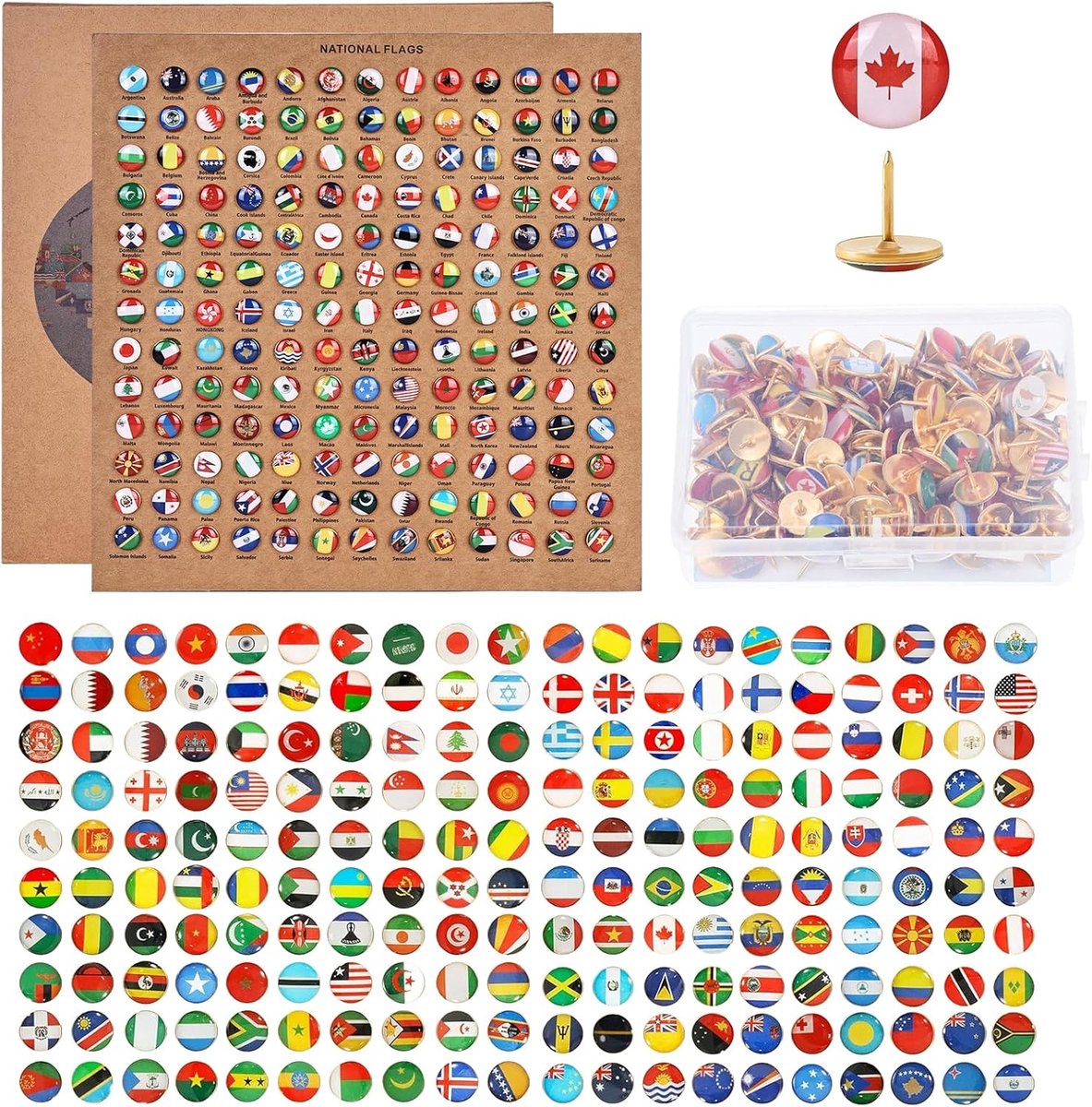 291 Stuks Nationale Vlag Punaises: Decoratieve Land Kaart Punaises Met Kurkplaten - Metalen Drukpennen - Creatieve Spelden Voor Doe-Het-Zelf Bulletin Board