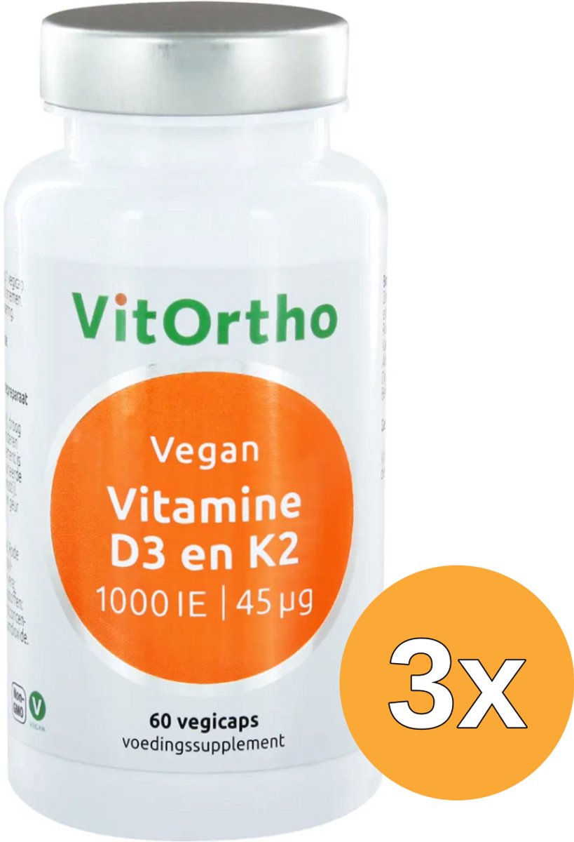3x Vitortho Vitamine D3 1000Ie K2 45Mcg Vegan (60 vega capsules)