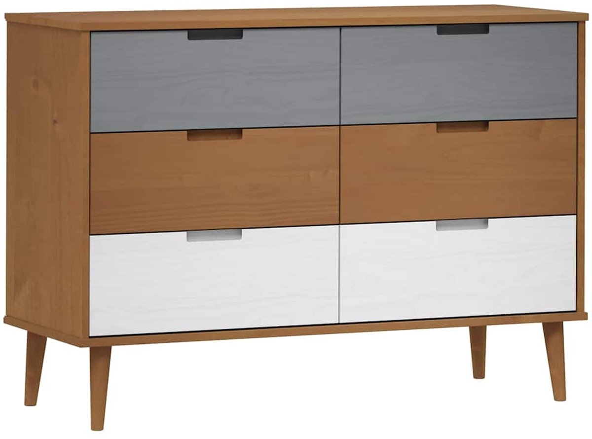 vidaXL Ladekast - MOLDE - 113x40x80 - cm - massief - grenenhout - bruin Bruin en wit