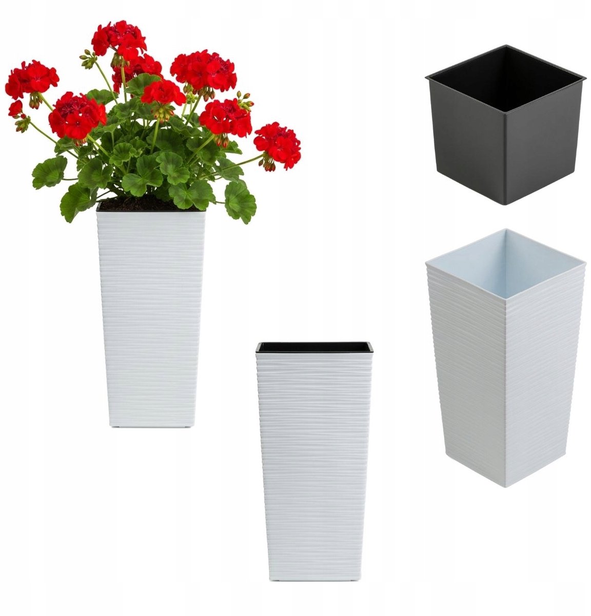 Hoge Rechthoekige Slim Plantenbak Wit met Inzetstuk 19x37 cm