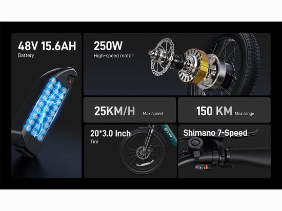 DYU C9 Beste Touring Vouwfiets Elektrisch | 250W Motor & Geavanceerde Controller voor Soepele Vermogensafgifte | 15,6Ah Accu tot 150km | Compact Opvouwbaar Design – Geschikt voor Stadsstraten en Uitdagend Terrein — afbeelding 2