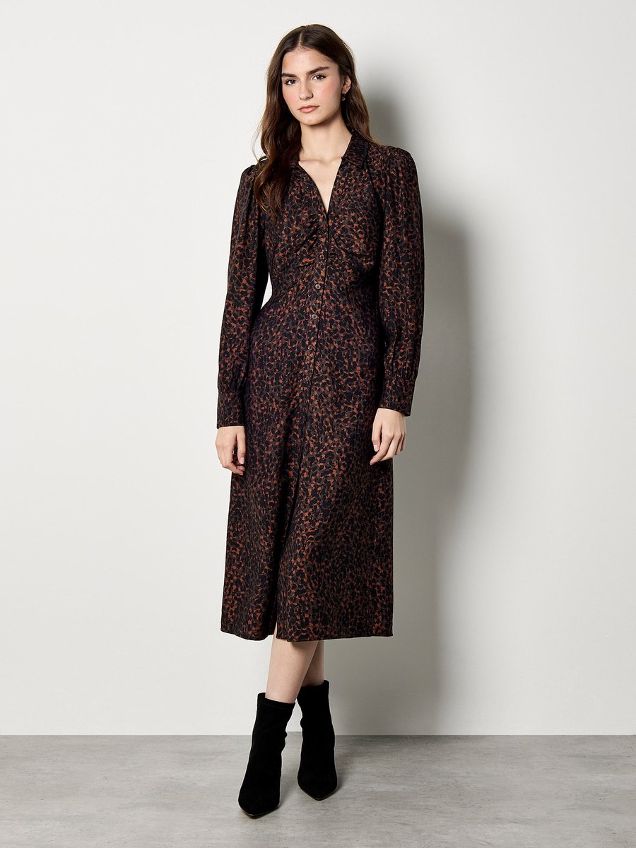 Midi-jurk van gerimpeld shirt met dierenprint
