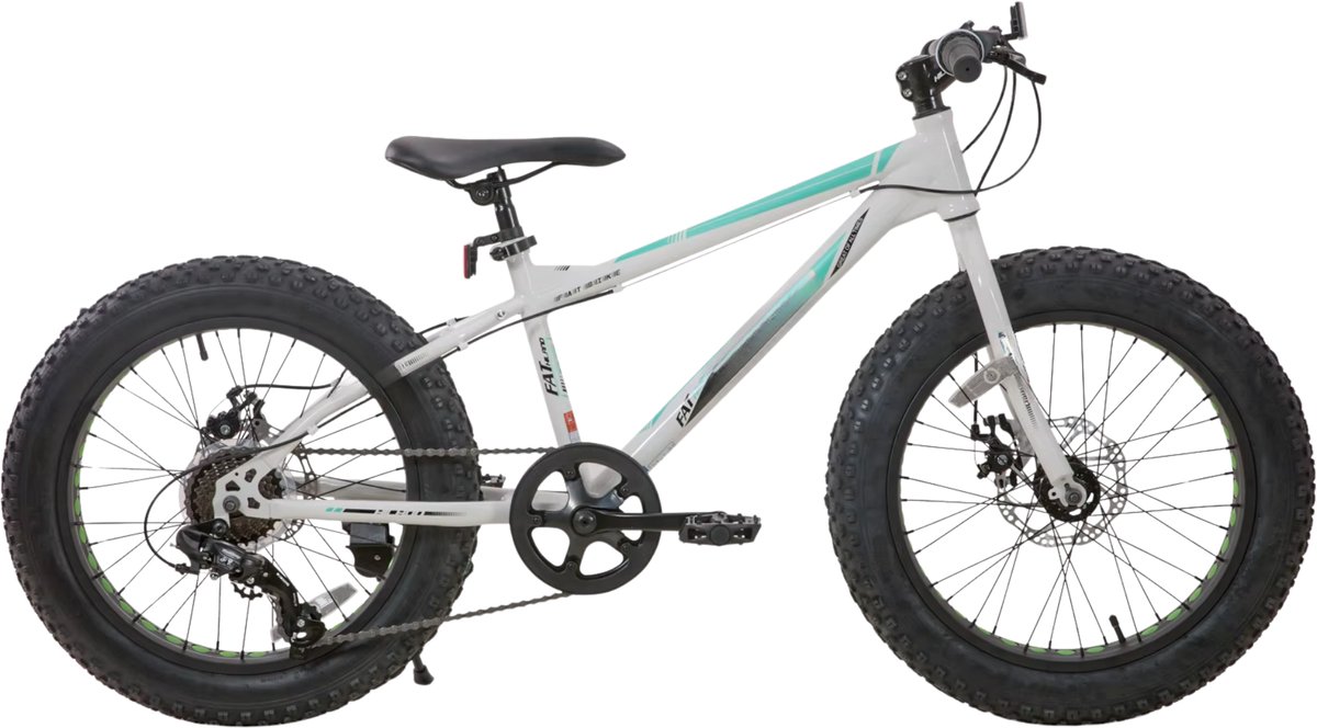 Kinder mountainbike 51 cm Fat Tire – Voor kinderen vanaf 5 jaar en gebruik op strand en terrein – Met 7 versnellingen en dubbele schijfremmen – Wit stevig frame
