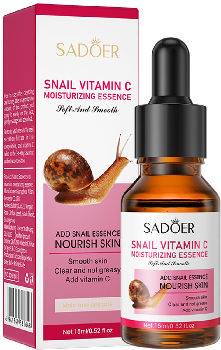 SADOER Snail Vitamin C Moisturizing Essence – Gezichtsserum met Slakkenslijm & Vitamine C – 15 ml