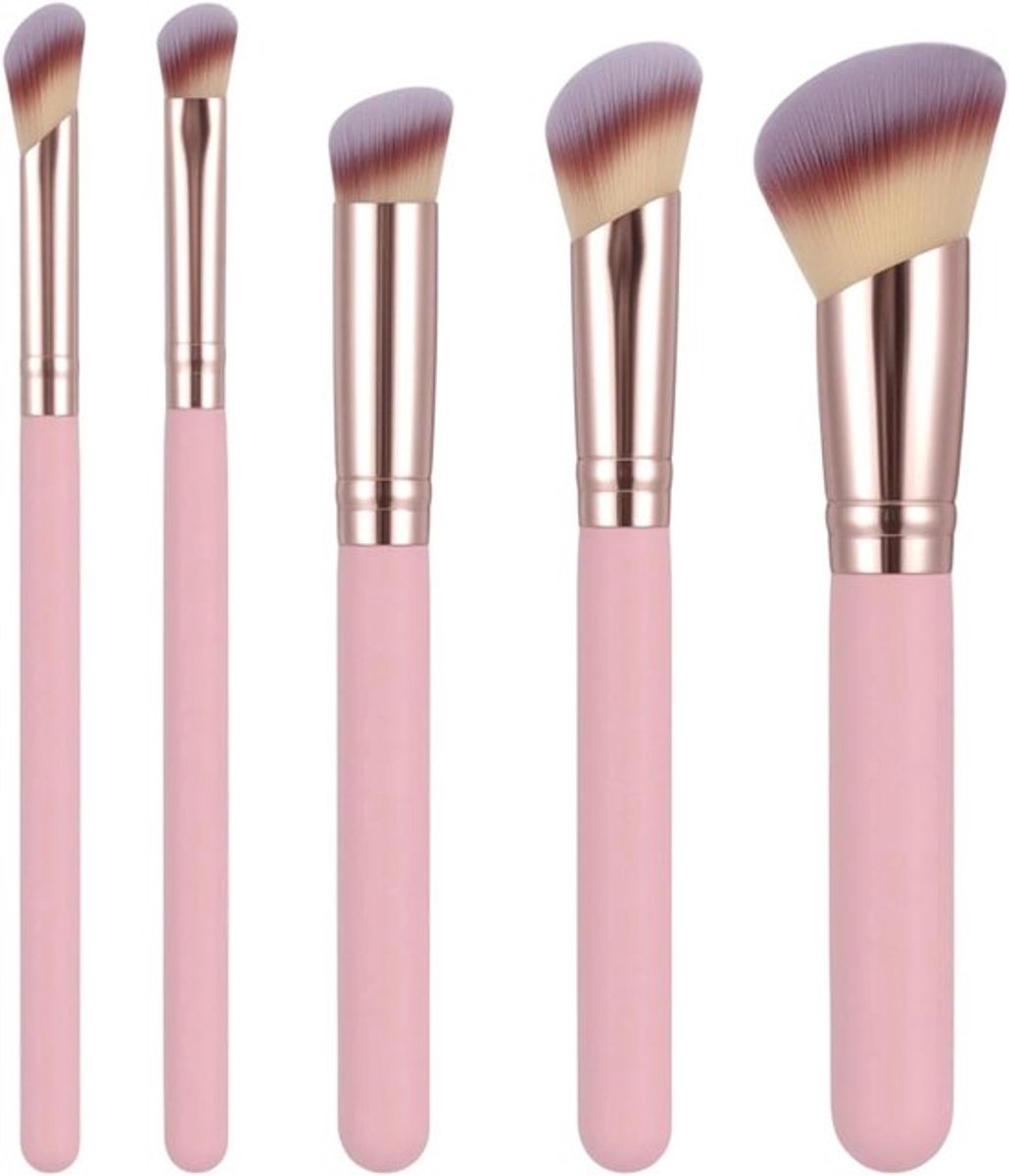Professionele 5-delige kwastenset voor make-up: concealer, poeder, foundation en oogschaduw in diverse maten voor een perfecte applicatie van cosmetica
