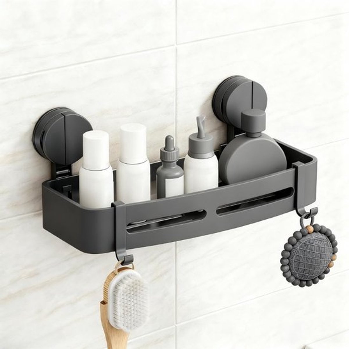Doucheplank met zuignappen - Badkamer organizer zonder boren - Roestvrij aluminium - 28 cm breed