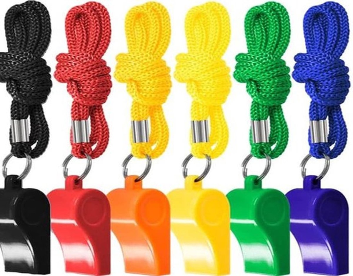 6 Stuks Plastic Fluiten met Lanyard voor Sport, Training en Noodsituaties - Luide Toonsoort voor Scheidsrechters en Trainers