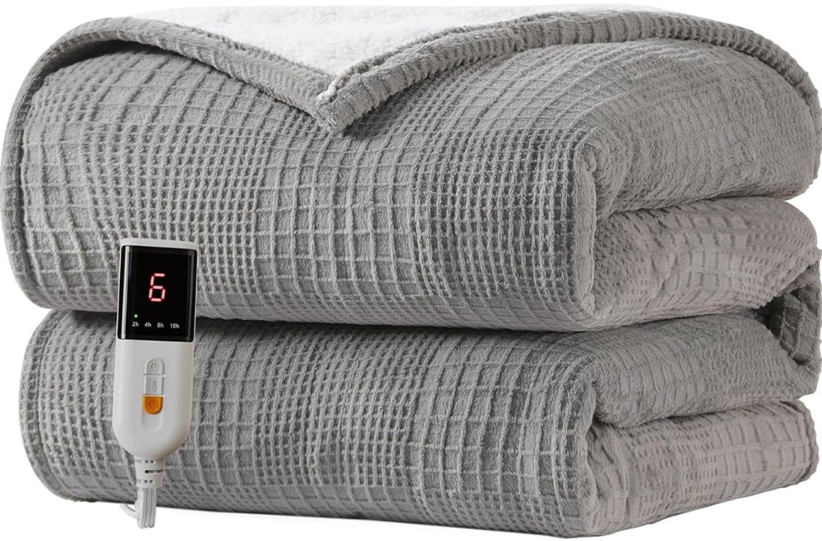 NIVA® Elektrische Deken - Elektrisch Verwarmd - Gezellige Verwarmingsdeken - Grijs - 160cm x 130cm x 1cm