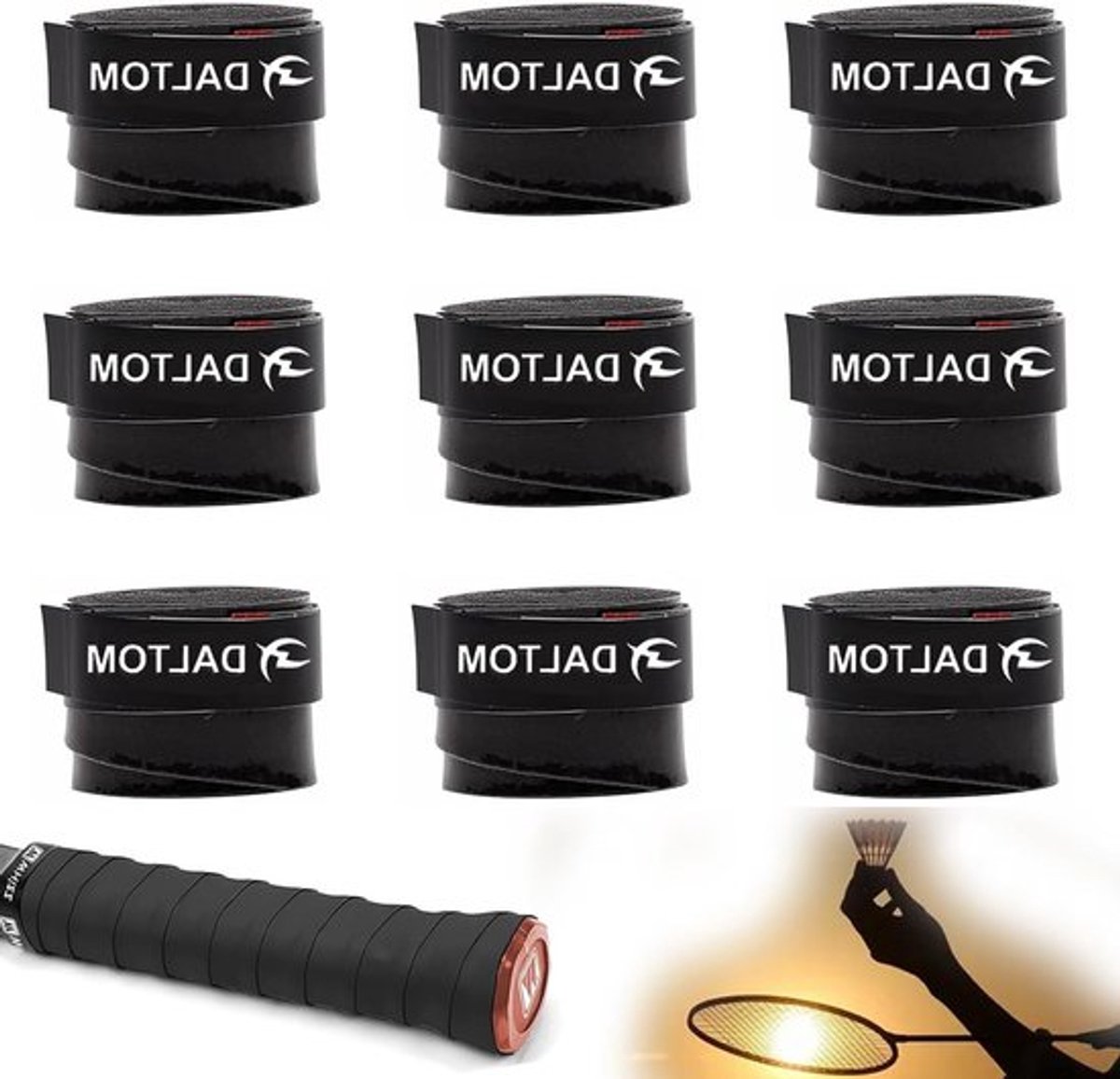9-delige grip strap, antislip overgrip voor badminton- en tennisrackets, zweetabsorberend en duurzaam voor optimale precisie en comfort