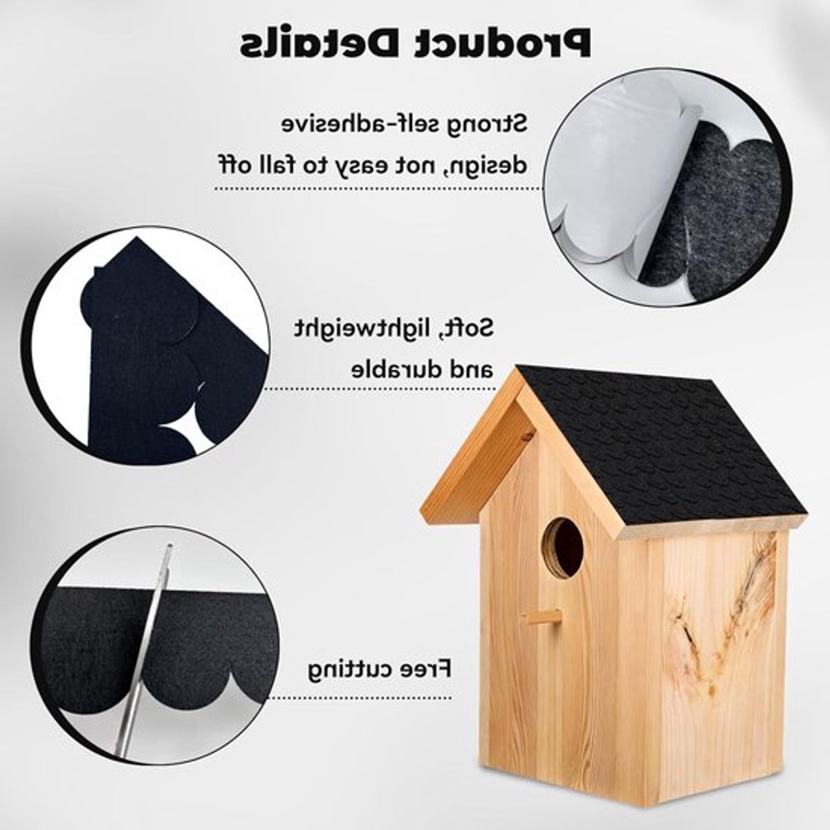 Set van 32 dakbedekking voor vogelhuisjes, watervaste bitumen shingles, snijbaar, mini stickers, dakpannen, geschikt voor konijnenhuizen en modelbouw, zwart