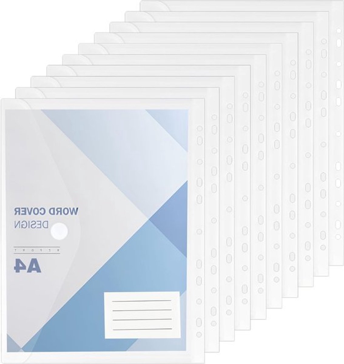 Set van 10 Transparante A4 Plastic Mappen - Waterdichte Documentenfolders met Klittenbandsluiting voor School, Kantoor en Thuisgebruik