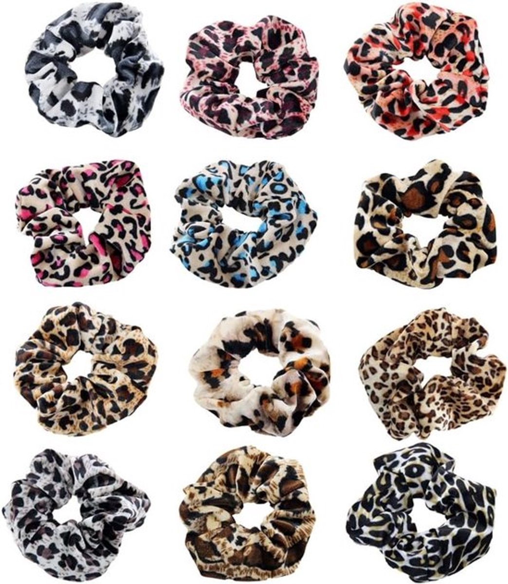 12 stuks elastische haarelastiekjes in luipaardprint, zachte scrunchies voor paardenstaarten en haaraccessoires