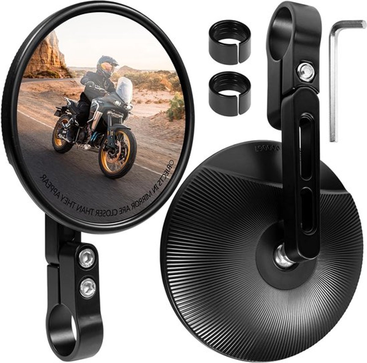 CNC Goedgekeurde Motorrijders Spiegels, 360° Draaiend, Rond Ontwerp voor Motoren, Scooters en E-Bikes, Set van 2 Stuks