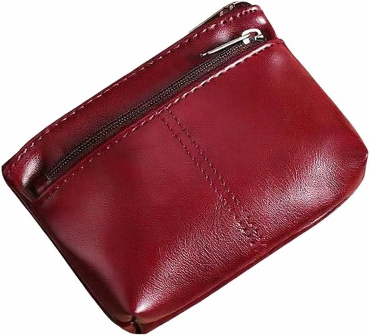 Duurzame leren portemonnee met rits, ideaal voor munten en creditcards, geschikt voor mannen en vrouwen, soepel en slijtvast, rood design