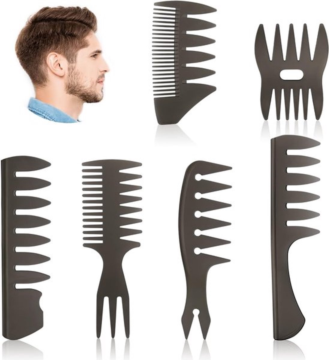 Professionele Styling Kam Set voor Mannen en Vrouwen, 6-delige Haarstyling Kit met Brede Tanden, Antistatische Kammen voor Pompadour en Krullen, Ideaal voor Haarstyling en Vormgeving