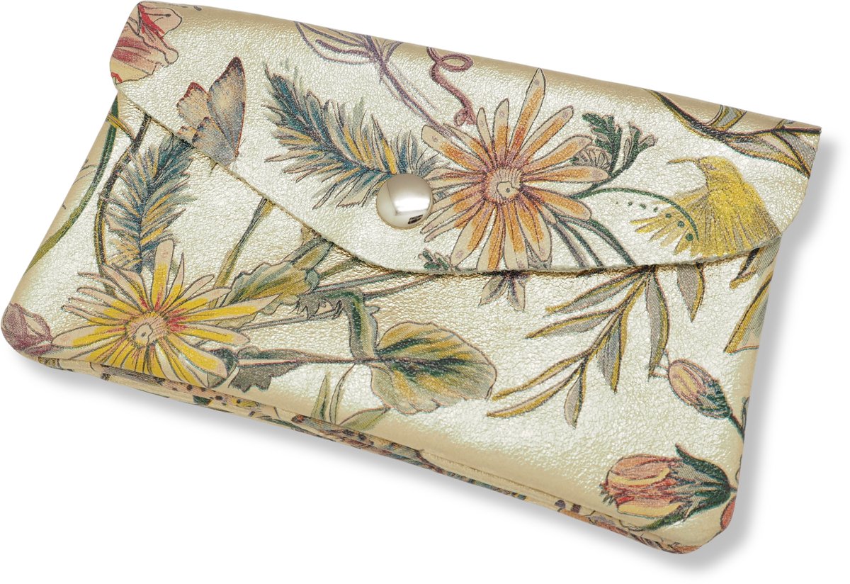 Bijoutheek Portemonnee Leer Italiaans Groot Metallic Goud Bloem