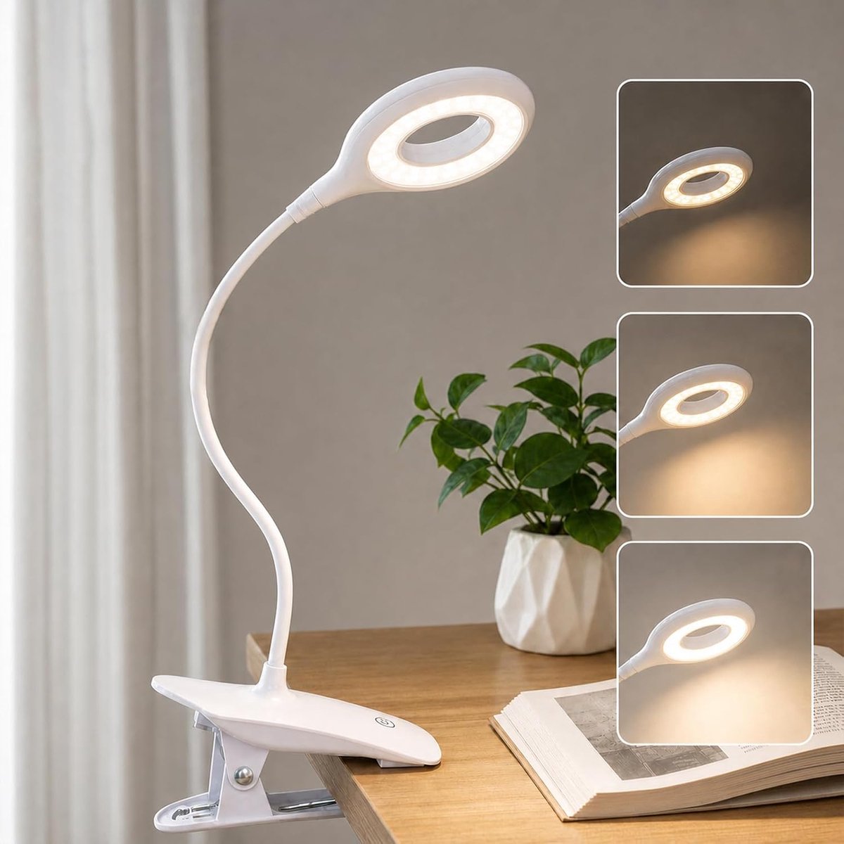 OYLCDI LED-leeslamp, boekenklem voor op bed, USB-oplaadbare leeslamp