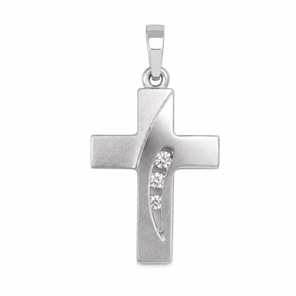 925 Sterling Zilveren Kruishanger met 3 Zirkonia’s – 24 mm – Dames Hanger – Gematteerd en Glanzend