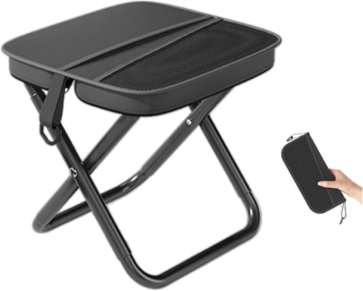 Ultralichte Opvouwbare Kruk - 118kg Draagvermogen - 1 Seconde Opzetten - Lichtgewicht & Compact - Met Schouderriem & Opbergvakken - Zwart - 1 Stuk