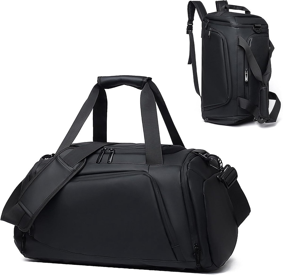 2-in-1 Gymtas voor Dames & Heren - Waterdichte Reistas met Schoenenvak & Natte Vak - voor Sport, Fitness, Reizen & Weekend - Zwart - 1 Stuk