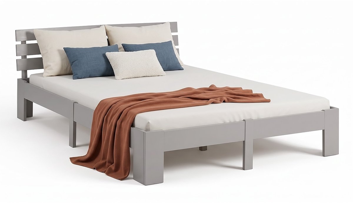Homestyle4u Tweepersoonsbed - 160x200 cm - Houten bed - Grijs