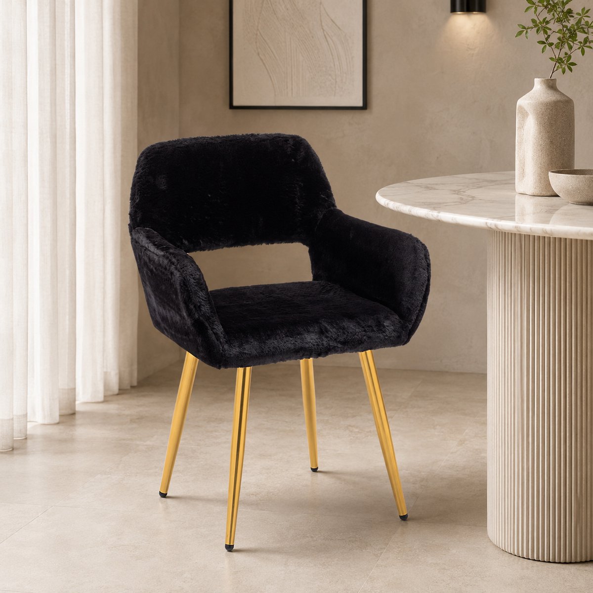Eetkamerstoelen - Eetkamerstoel - Eettafelstoel - Eetkamerstoelen - Gestoffeerde eetkamerstoel - Met rugleuning - Stof - Middeleeuwse stijl - Zwart