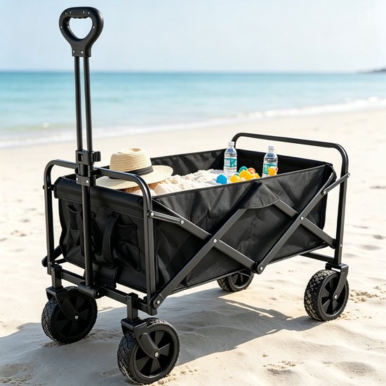 Royal Swiss® Bolderkar XL - Opvouwbaar - Bolderwagen met Draaibare Wielen - Verstelbare Trekstang - Inklapbare Camping Trolley - Zwart van Royal Swiss — afbeelding 4