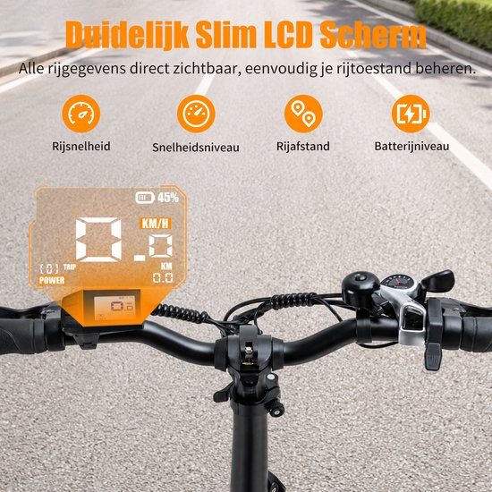 Vankel Elektrische Vouwfiets - 20 inch Fatbike banden - 36V 522Wh uitneembare accu - tot 70 km actieradius - 250W motor - Shimano 7 versnellingen - LCD display - Zwart van VANKEL — afbeelding 4