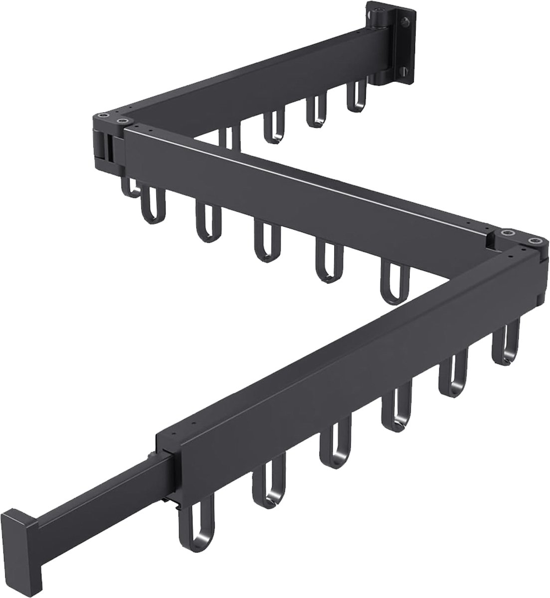 Jensaro Wanddroogrek - Inklapbaar en Uitschuifbaar - Aluminium Kledingrek met 18 Haken - Zwart - Draagvermogen tot 13 kg - 1.26 M