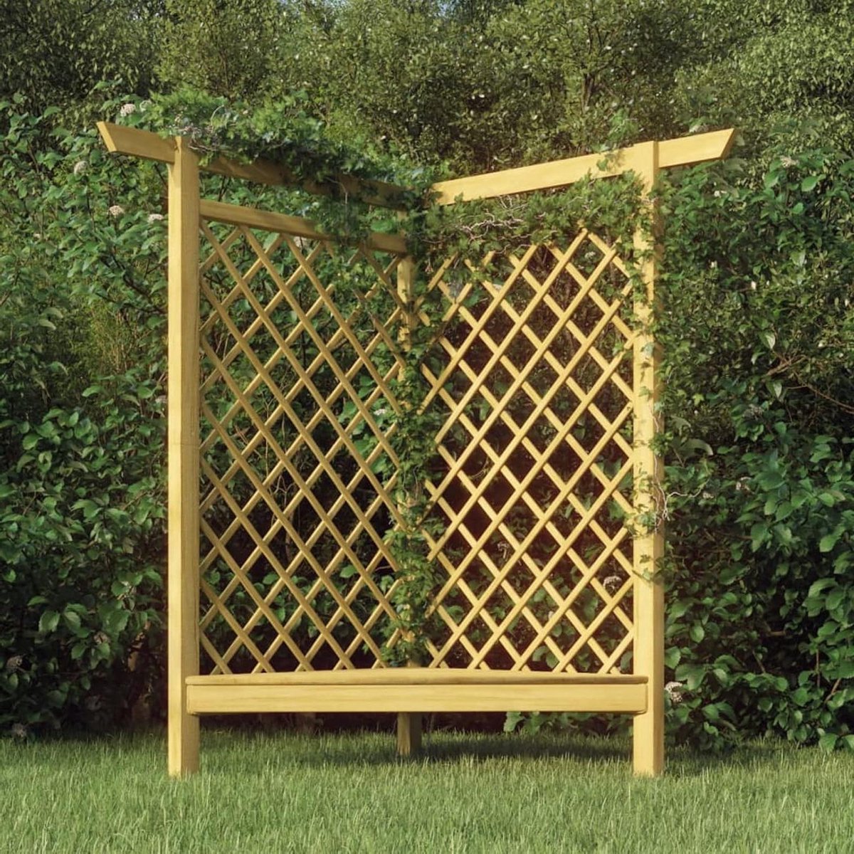 Hoekpergola met bank - Tuinbank boog - Klimplanten ondersteunen - Geïntegreerd zitje - 166 x 81 x 174 cm - Groen