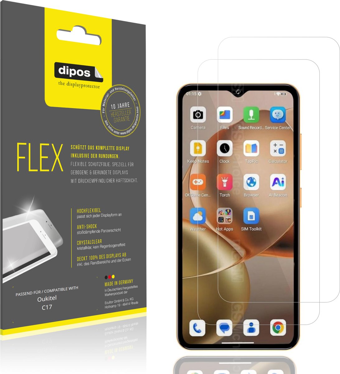 dipos – 2x Beschermfolie geschikt voor Oukitel C17 | 3D Full Cover Screenprotector | 100% Passend