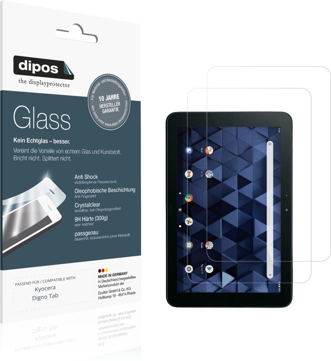 dipos – 2x Pantserfolie geschikt voor Kyocera Digno Tab | 9H Screenprotector