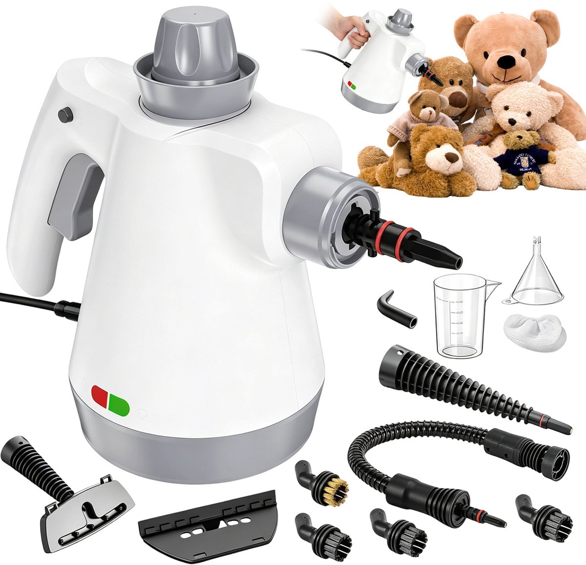 Draagbare Hogedrukstoomreiniger - Handstoomreiniger met 12 Accessoires - 900–1050W Vermogen - Stoom tot 135°C en 2,8–3,4 bar - Waterreservoir van 440 ml - Reinigen met Alleen Water - Voor Keuken, Badkamer, Textiel en Auto