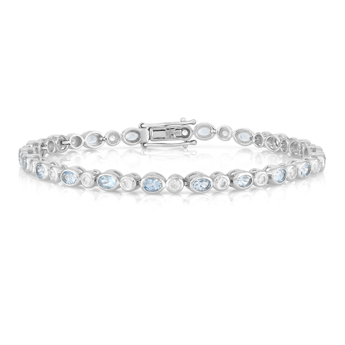 Cavill - Zilveren Armband - 925 Sterling Zilver Platina Gecoat - 2,577 ct Aquamarijn + 1,583 ct Zirkonen - Elegant Dames Sieraad
